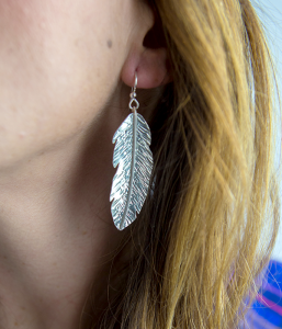 silver feather earring